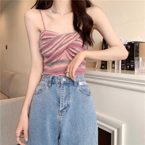Polyester Camisole midriff-baring & off shoulder striped : PC