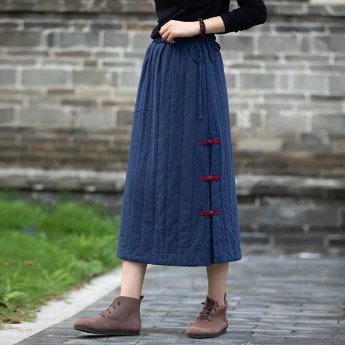 Linen Maxi Skirt slimming & thicken & thermal Solid : PC