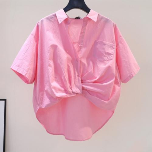 Fibra de acetato & Algodón Mujeres camisa de manga corta, Sólido, más colores para elegir,  trozo