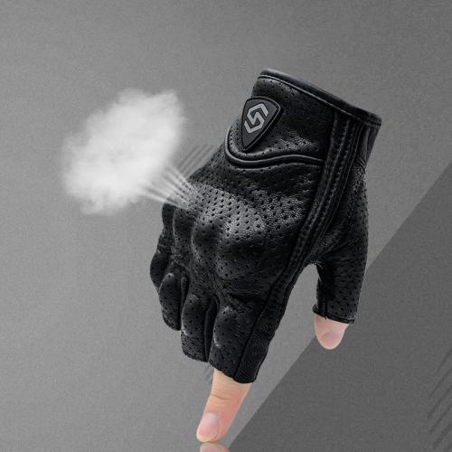 Goat Skin Leather Riding Half Finger Glove hardwearing & breathable black : Pair