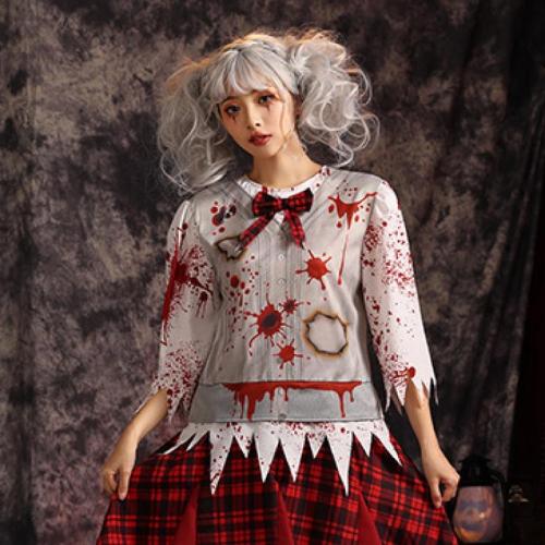 Polyester Women Halloween Cosplay Costume Halloween Design printed red : PC