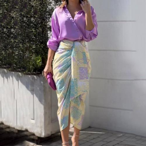 Polyester Slim & Plus Size Two-Piece Dress Set printed purple Set