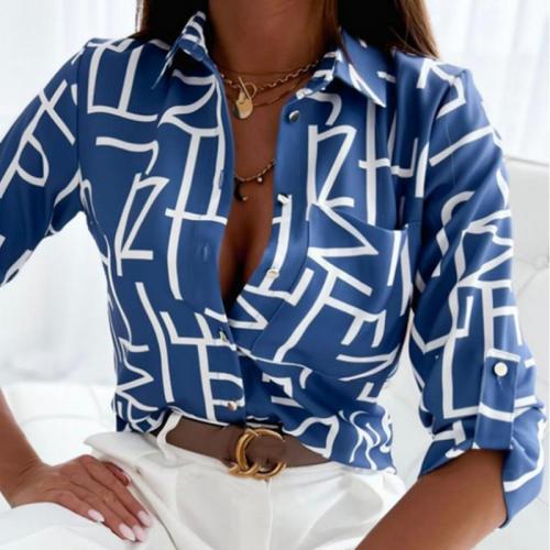 Polyester Women Long Sleeve Shirt printed letter PC