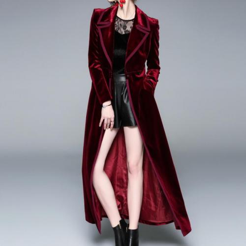 Velour long style Women Overcoat patchwork Solid PC
