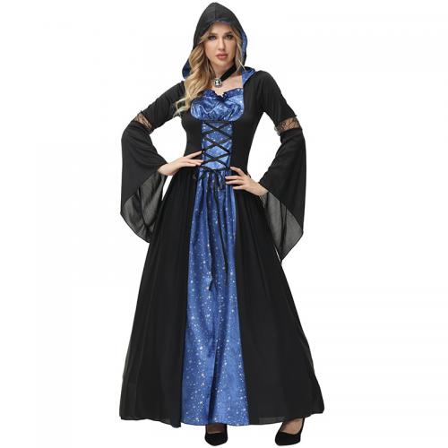Polyester Women Halloween Cosplay Costume Halloween Design patchwork black and blue PC