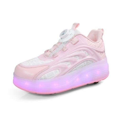 Mesh Fabric & Thermo Plastic Rubber With light Children Wheels Shoes stretchable & luminated Solid Pair