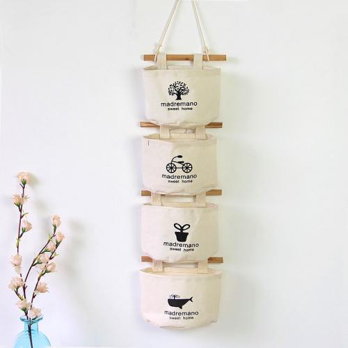 Cotton Linen Storage Hanging Bag durable Solid white PC
