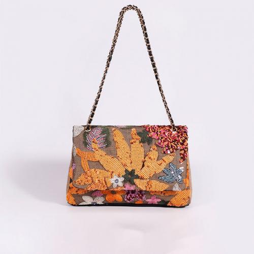 Cotton Linen Easy Matching Shoulder Bag large capacity Sequin floral PC