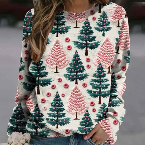 Polyester Plus Size Women Sweatshirts christmas design & loose PC