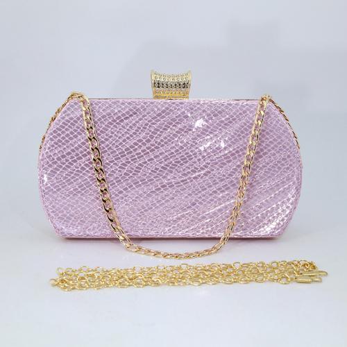 Iron & Polyester Evening Party Clutch Bag with chain & attached with hanging strap Solid pink PC