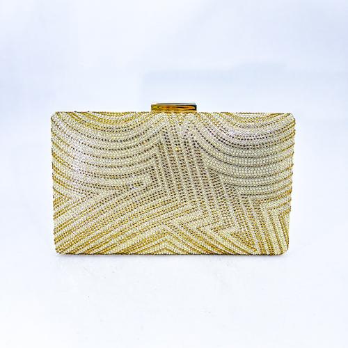 Iron & Polyester Clutch Bag with chain & attached with hanging strap & with rhinestone PC