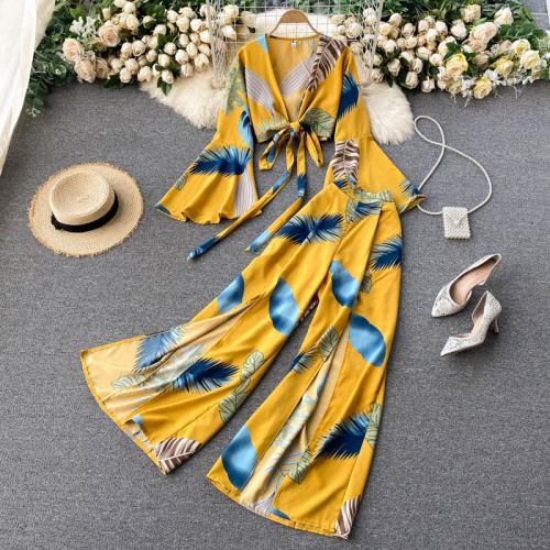 Polyester front slit & High Waist Women Casual Set & two piece printed : Set