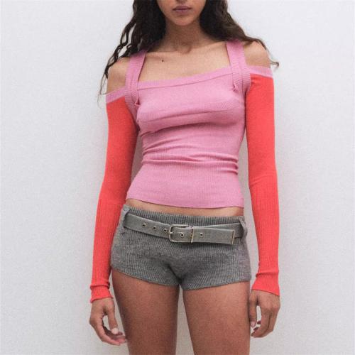 Cotton Slim Women Long Sleeve T-shirt midriff-baring & off shoulder Solid PC