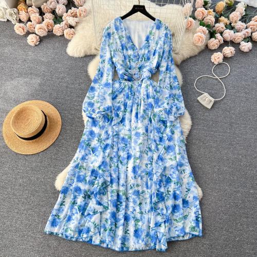 Polyester Slim One-piece Dress printed floral : PC