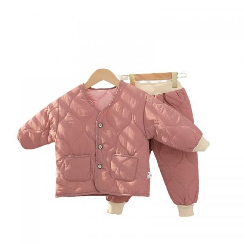 Polyester Children Parkas fleece & thicken & two piece & thermal & unisex Pants & coat Solid PC
