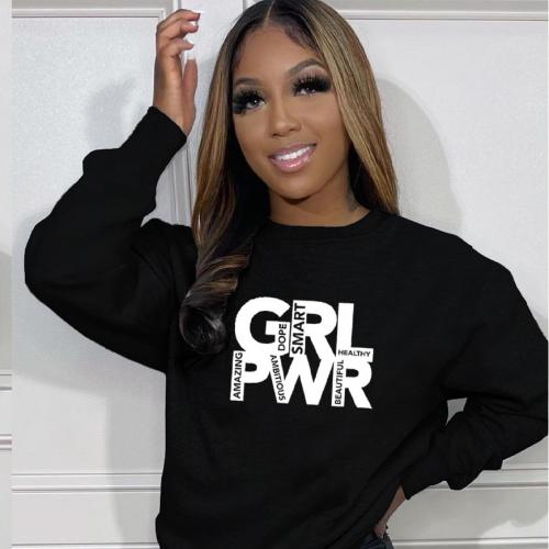Polyester Women Sweatshirts & loose printed letter white and black PC