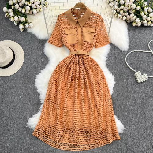 Polyester One-piece Dress hollow Solid PC