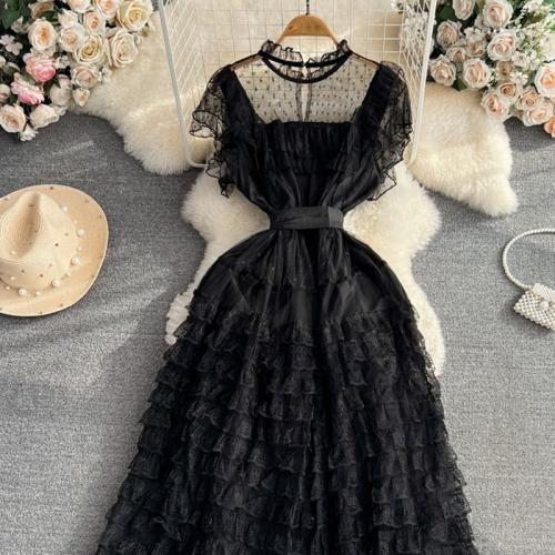 ポリエステル ワンピースドレス 単色 黒 一つ