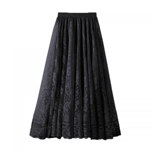 Polyester High Waist Maxi Skirt large hem design & slimming & breathable crochet Solid : PC