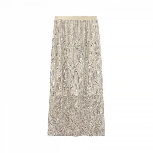 Polyester High Waist Maxi Skirt back split : PC
