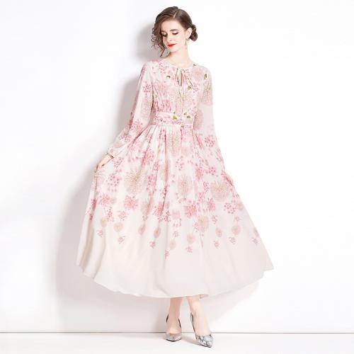 Polyester Einteiliges Kleid, Gedruckt, Floral, Rosa,  Stück