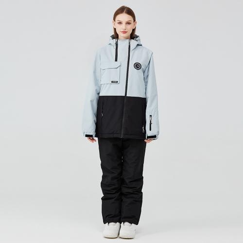 Polyester windproof & Plus Size Women Sportswear Set thicken & waterproof & thermal Pants & coat patchwork Set