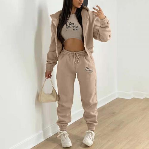 Polyester Women Casual Set & three piece & loose Pants & camis & coat printed letter Set