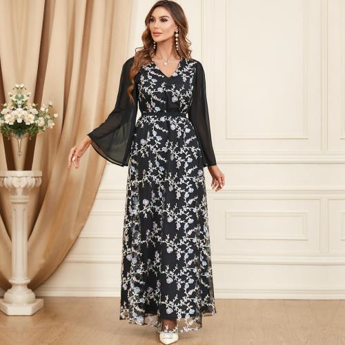 Polyester Nahöstliche islamische Musilm Kleid, Gedruckt, Zittern, Schwarz,  Stück