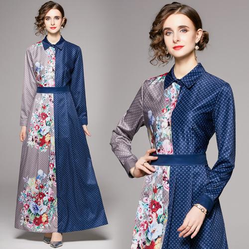 Polyester Waist-controlled One-piece Dress printed shivering blue PC
