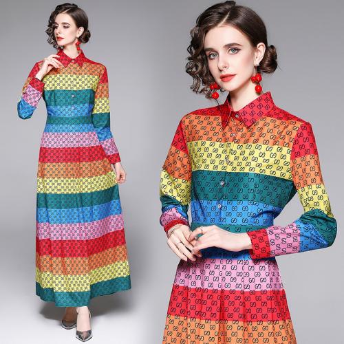 Polyester Waist-controlled One-piece Dress printed multi-colored PC