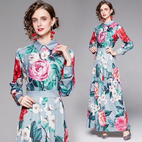 Polyester Waist-controlled One-piece Dress printed floral multi-colored PC