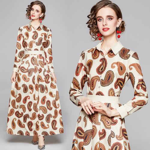 Polyester Waist-controlled One-piece Dress printed brown PC