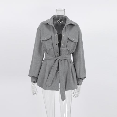 Polyester Women Coat & with belt & loose patchwork Solid gray PC
