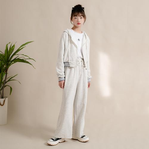 Spandex & Polyester & Cotton Girl Clothes Set & two piece Pants & coat striped light gray Set