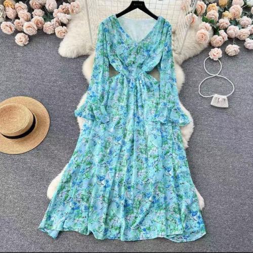 Chiffon Soft One-piece Dress slimming & double layer printed shivering : PC