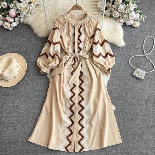 Polyester Waist-controlled & Soft & long style One-piece Dress double layer printed Solid : PC