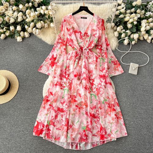 Chiffon Soft One-piece Dress slimming & double layer & loose printed : PC