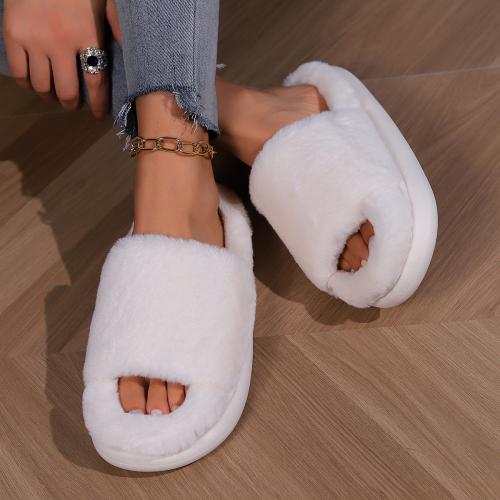 Plush & PVC Fluffy slippers & anti-skidding & unisex white Pair