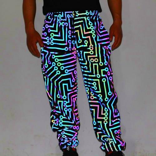 Polyester reflective Men Casual Pants Solid black PC