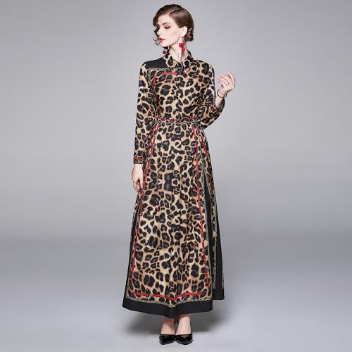 Polyester Waist-controlled & Soft & long style One-piece Dress slimming printed leopard mixed colors PC
