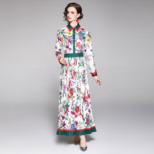 Polyester Waist-controlled & Soft & long style & Plus Size One-piece Dress slimming printed floral mixed colors PC