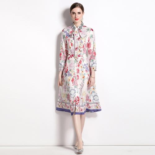 Polyester Waist-controlled & Soft One-piece Dress mid-long style & slimming printed floral mixed colors PC