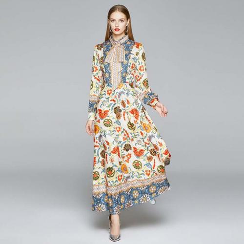 Polyester Waist-controlled & Soft & long style One-piece Dress slimming printed floral mixed colors PC