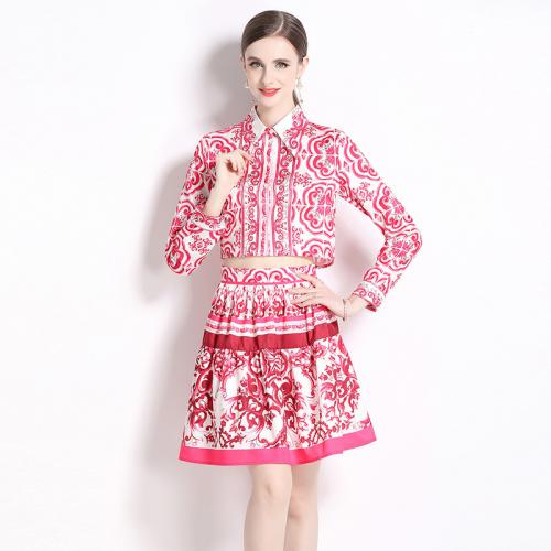 Polyester Soft Two-Piece Dress Set slimming & loose printed floral Set