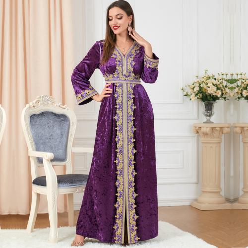 Pleuche Soft & front slit Middle Eastern Islamic Muslim Dress & floor-length PC