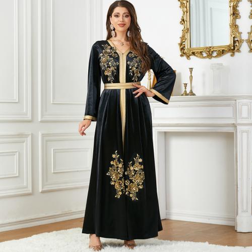 Pleuche & Sequin Soft Middle Eastern Islamic Muslim Dress slimming & floor-length Solid black PC