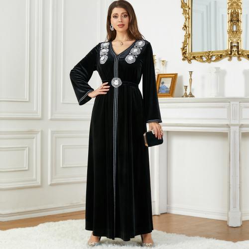 Velveteen Soft & Slim Middle Eastern Islamic Muslim Dress & floor-length Solid black PC