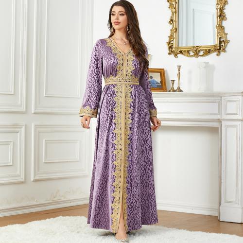 Pleuche Soft & front slit Middle Eastern Islamic Muslim Dress & floor-length purple PC