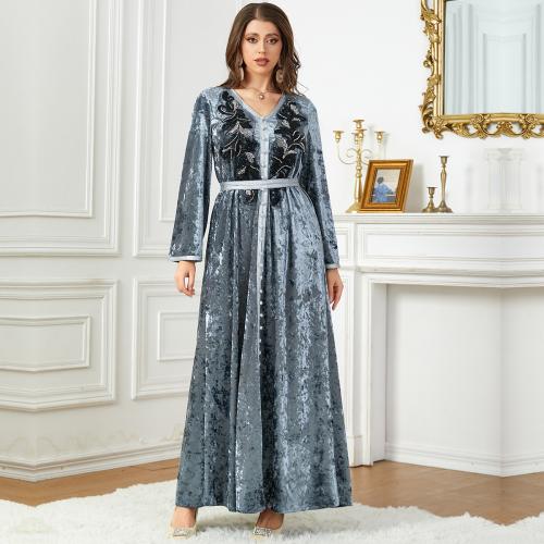 Pleuche Soft Middle Eastern Islamic Muslim Dress large hem design & thermal gray PC