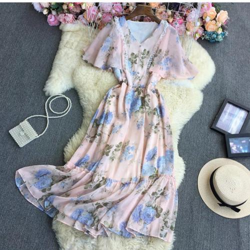 Polyester Slim One-piece Dress printed shivering : PC